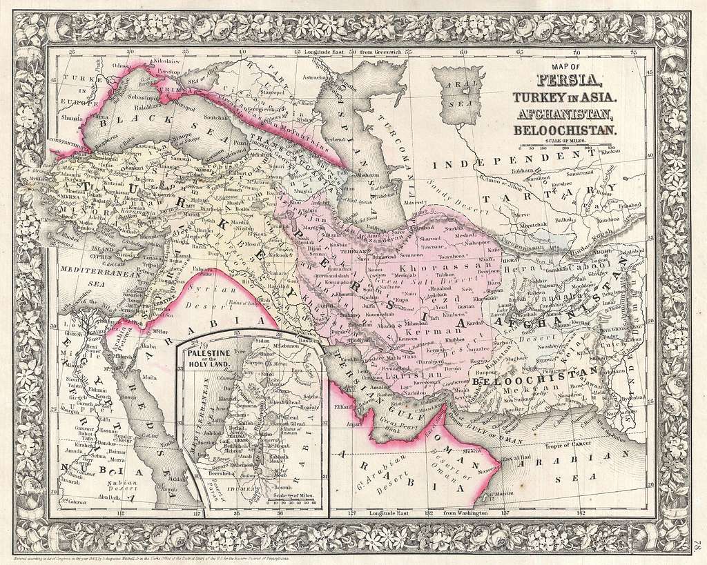 Mitchell Map Of Persia Turkey And Afghanistan Iran Iraq