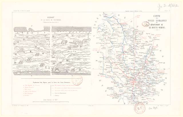 Carte des voies romaines du Département de la Haute Marne 20 Lieues