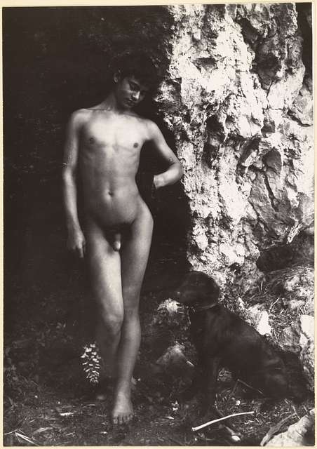 Baron Wilhelm Von Gloeden German Nude Boy Posed At Large Rock Google Art Project PICRYL