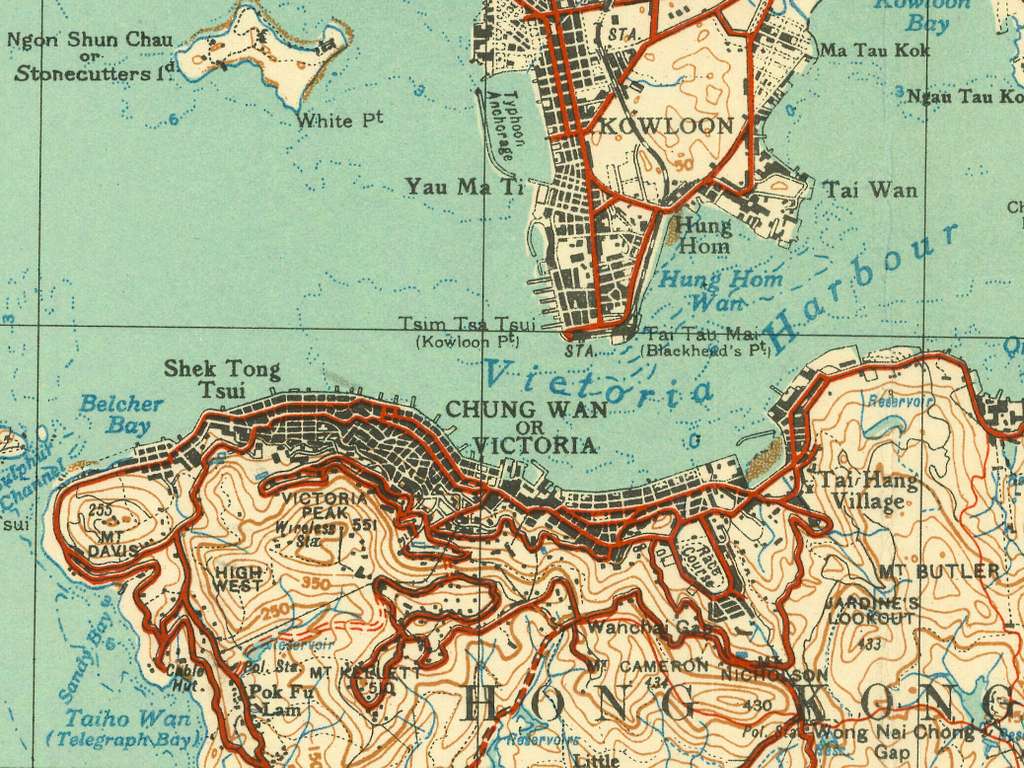 Map Of Hong Kong And Kowloon By The British War Office Cropped