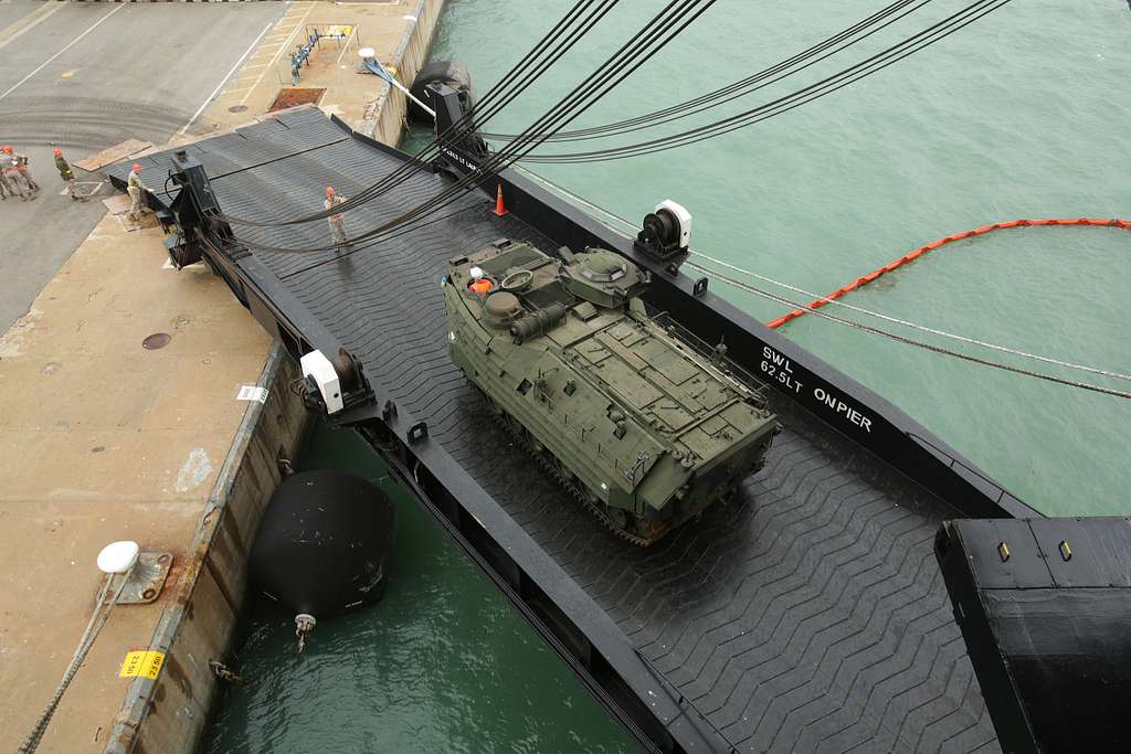 An Assault Amphibious Vehicle Rolls Off The Usns Sergeant Nara