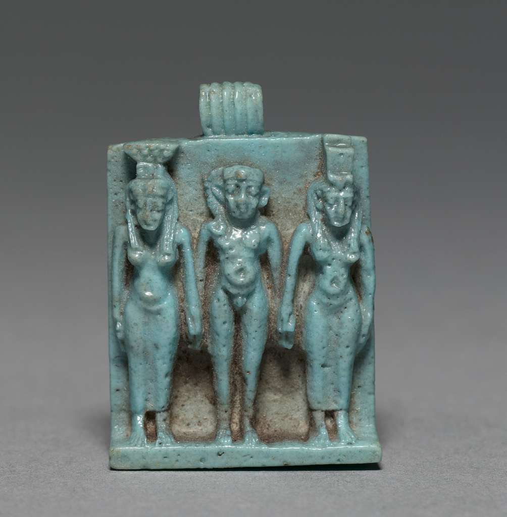 Egypt Late Period Dynasty 26 Or Later Triad Horus Between Isis And