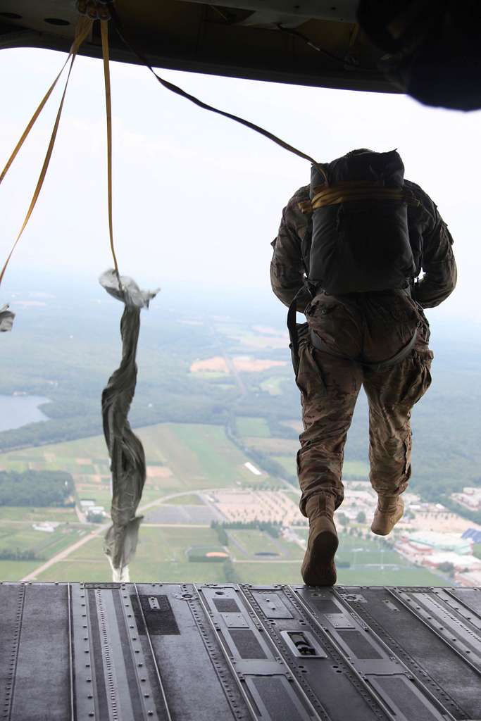 U S Paratrooper Jumps Out Of A CH 47 Chinook Helicopter PICRYL