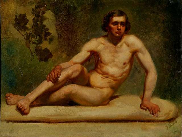 Jacob Maris Nude Male A Painting Of A Naked Man Sitting On A Pillow