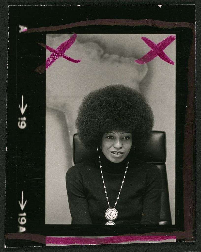 Angela Davis Half Length Portrait With X Markings That Indicate The Photographer S Or