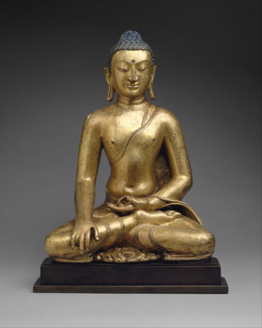 Manuscript Cover with the Buddha Shakyamuni, Attended by Manjushri and ...