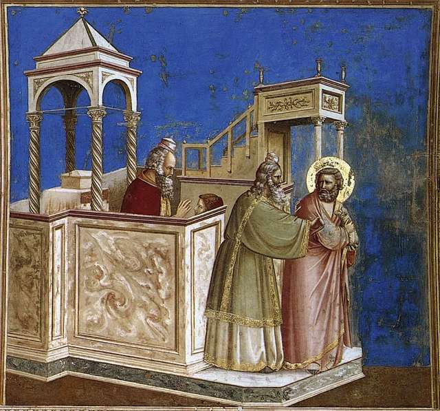 No. 6 Scenes from the Life of Joachim: 6. Meeting at the Golden Gate by  GIOTTO di Bondone