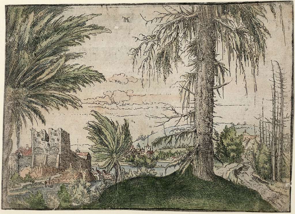A watercolour of a landscape. The Progress of a Water Coloured Drawing  wherein is represented to the reader the various gradations through which a  drawing passes, from the out-line to its finished state. The intention of  this little Work is to enable young ...