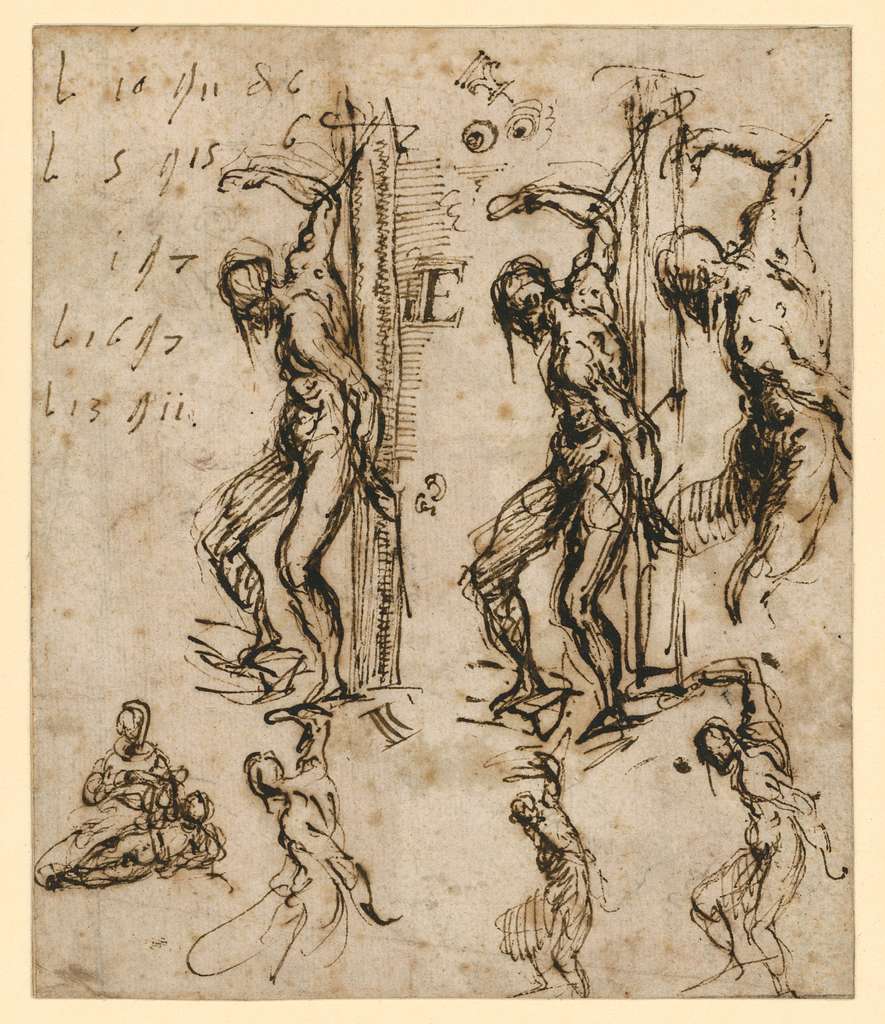 Titian - Six Sketches Of Saint Sebastian And A Madonna And Child ...