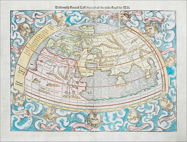 1550 Ptolemaic world map by Sebastian Münster - PICRYL - Public Domain ...