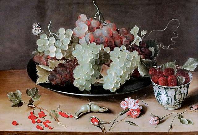 Clara Peeters - Still life with grapes on a tazza, a basket of