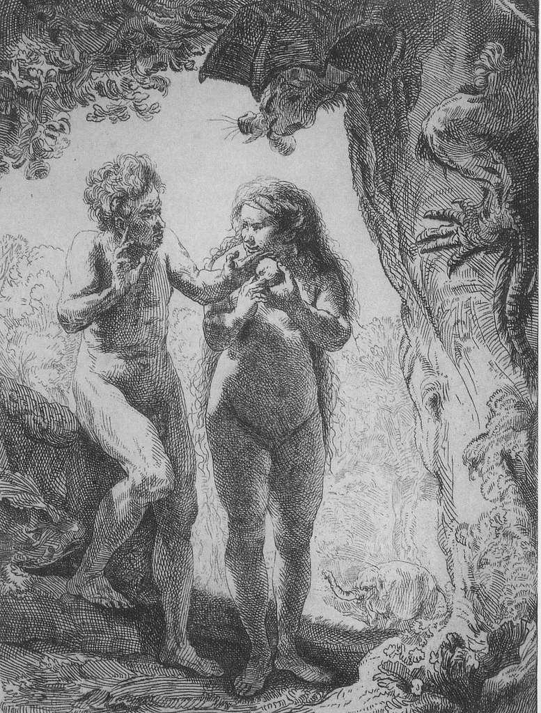 Rembrandt Adam And Eve A Black And White Drawing Of Two Naked Women