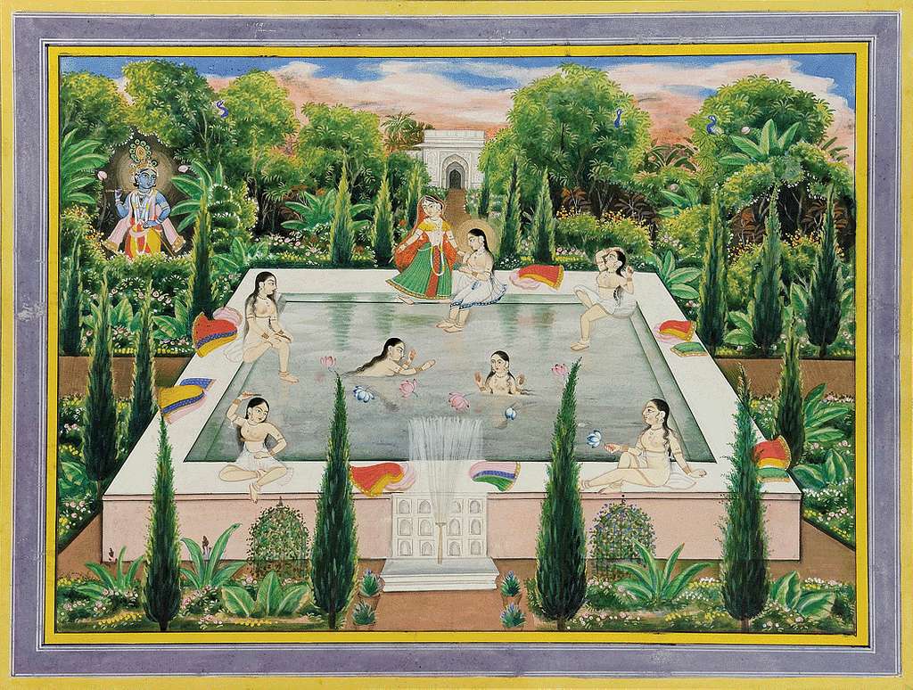 Krsna Watches the Gopis in Garden Pool - PICRYL - Public Domain Media  Search Engine Public Domain Search