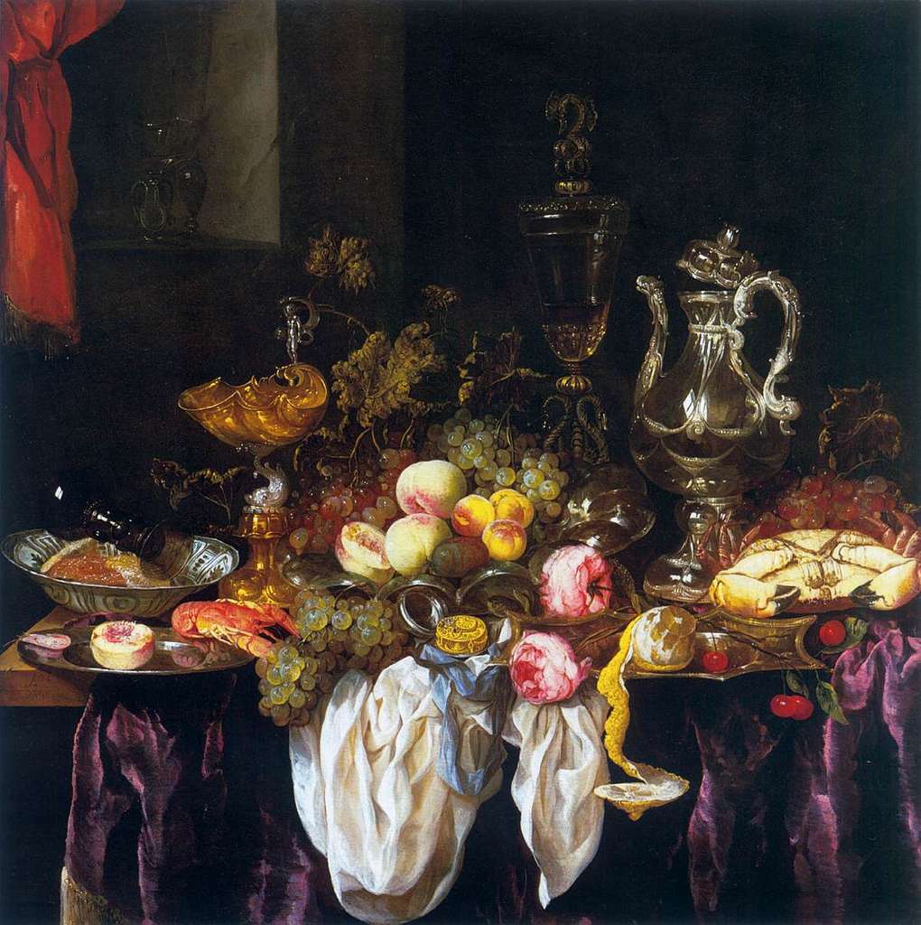 Abraham van Beyeren Still-Life with Fruit, Sea Food, and Precious ...