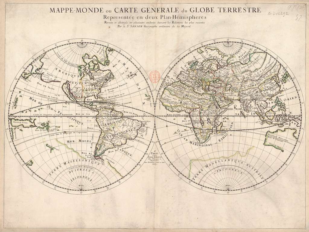 Mappemonde ou carte générale du globe terrestre représentée en deux ...