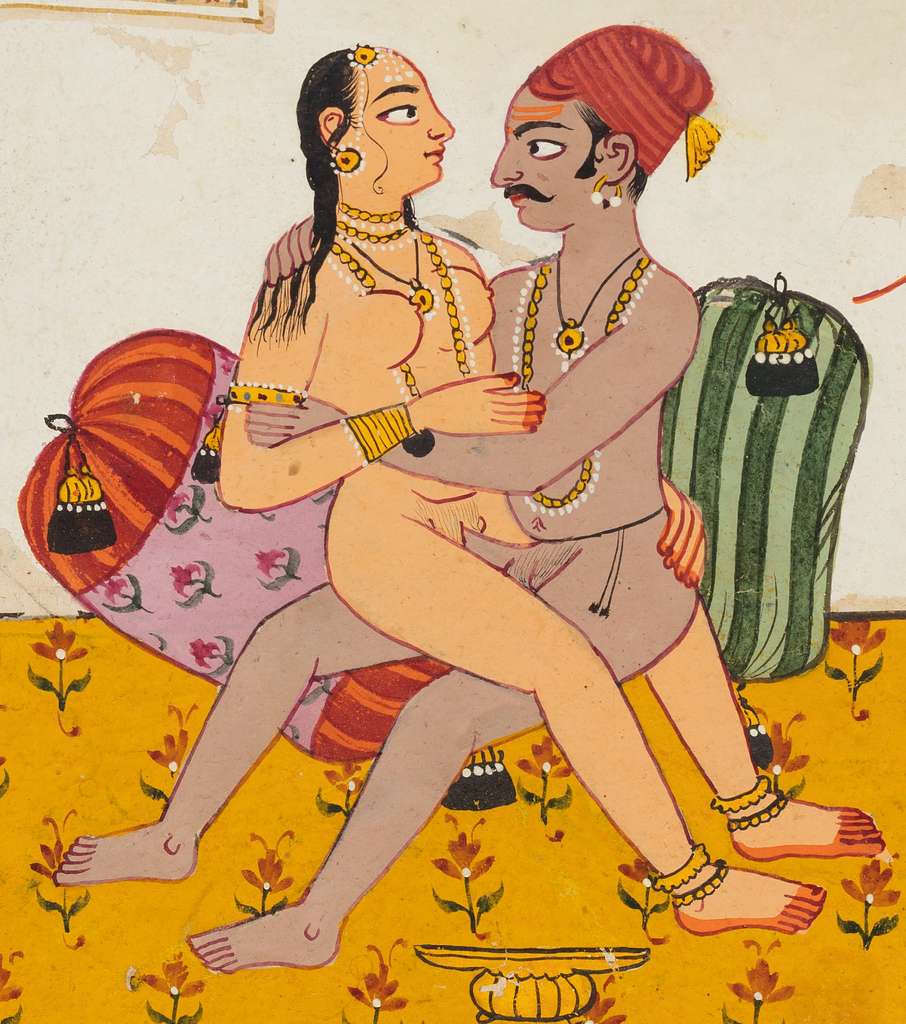 India, Chamba style - A couple seated against two pillows engaged in sex,  from an erotic series - 2018.110 - Cleveland Museum of Art (cropped) -  PICRYL - Public Domain Media Search Engine Public Domain Search