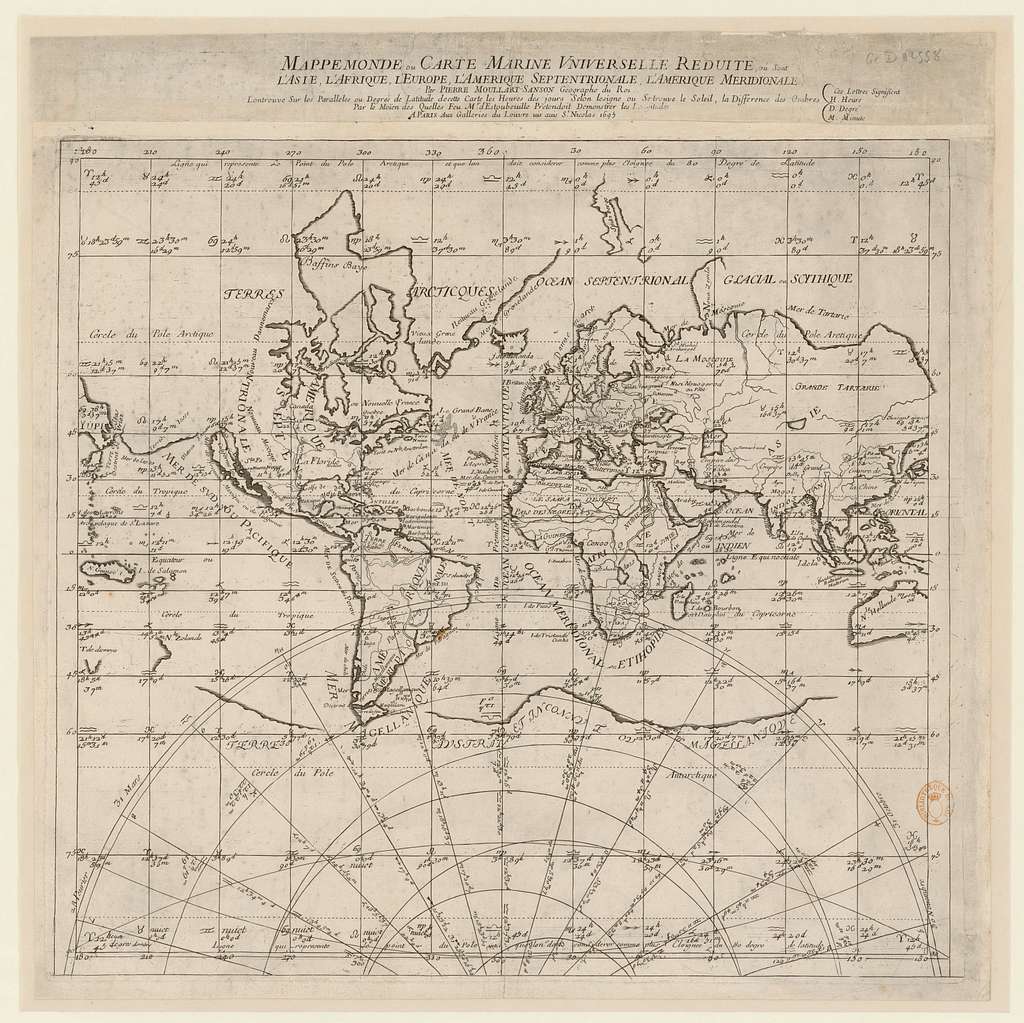 Mappemonde ou carte marine universelle réduite où sont l'Asie, l ...