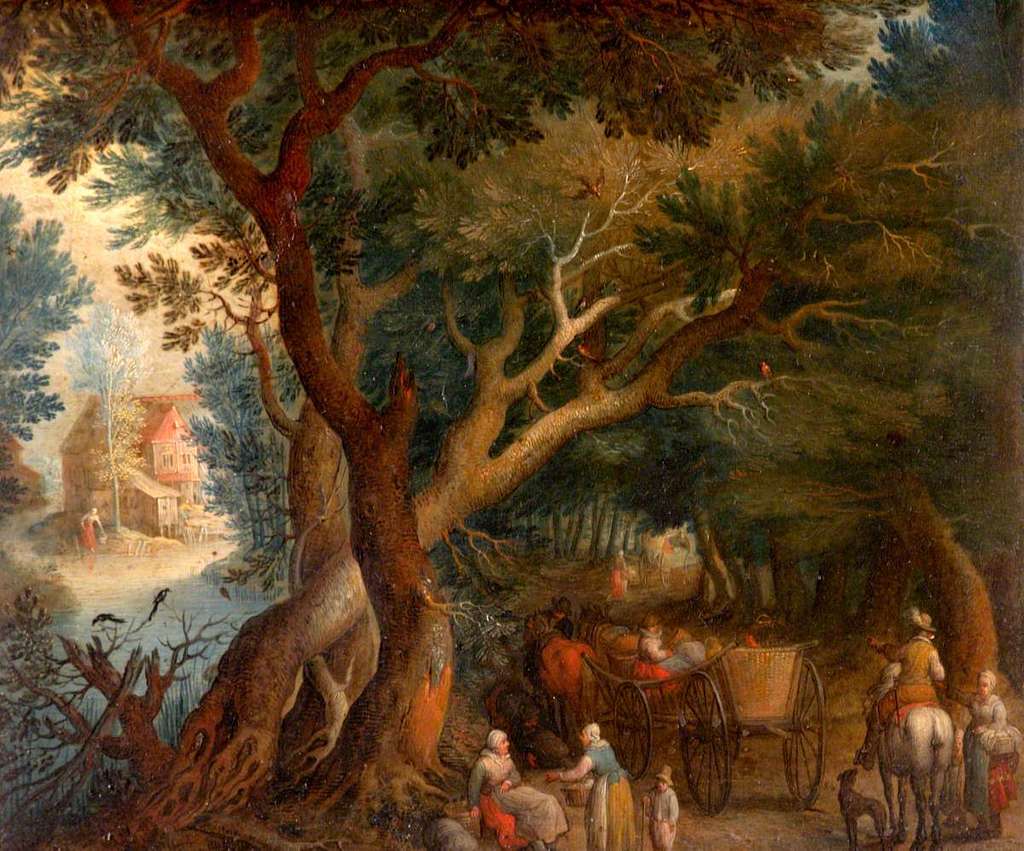 Jan Brueghel The Elder (1568-1625) (style Of) - Scene Of Travellers On ...