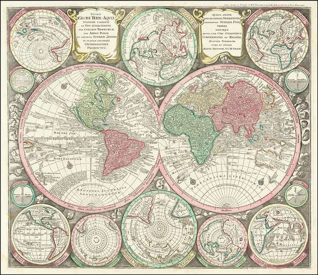 1730 double hemisphere map of the world by Matthaus Seutter - PICRYL ...