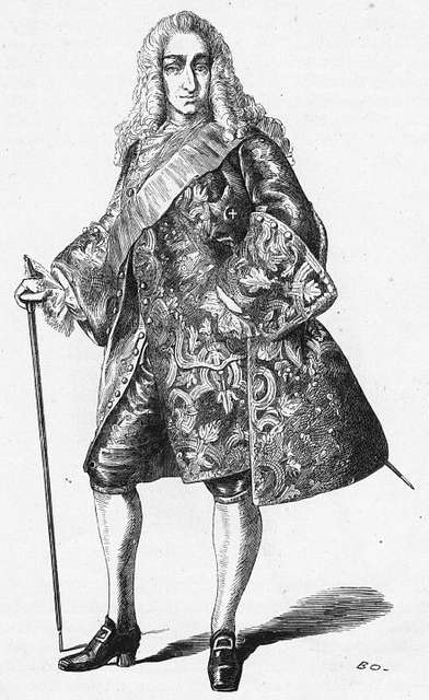 Louis XIV fashion. Chevalier with allonge wig, 1700.