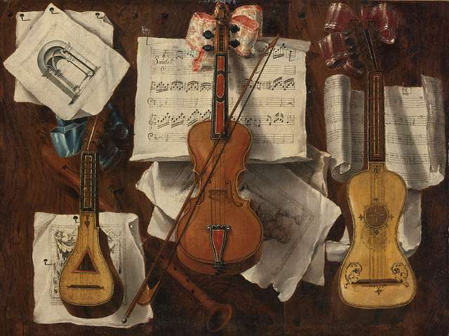 Cornelius Norbertus Gijsbrechts, Trompe l'Oeil with Violin, Music Book,  and Recorder