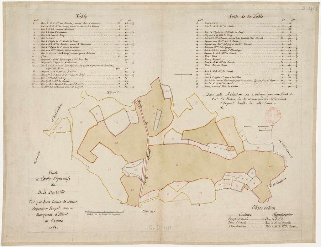 Plan et cartes figuratifs du bois Destaille fait par Jean Louis