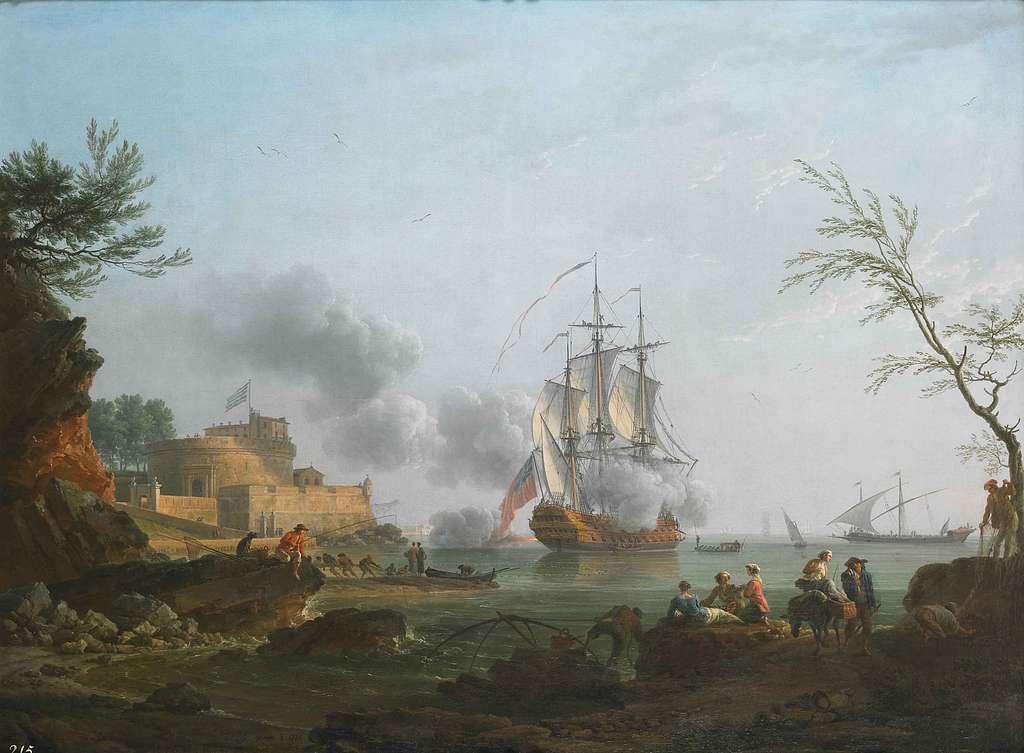 Riproduzioni Di Belle Arti Paesaggio con bagni dettagli di Claude Joseph  Vernet (1714-1789, France)