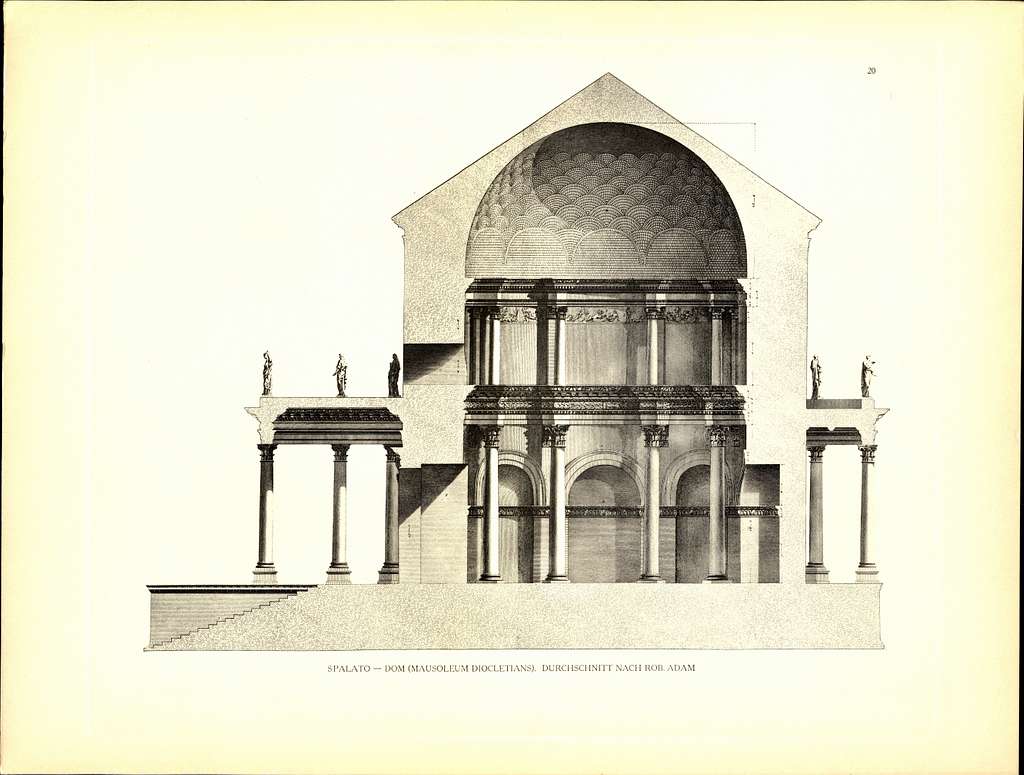 Tafel 020 Spalato - Querschnitt Mausoleum Diocletian - Robert Adam 1764 ...