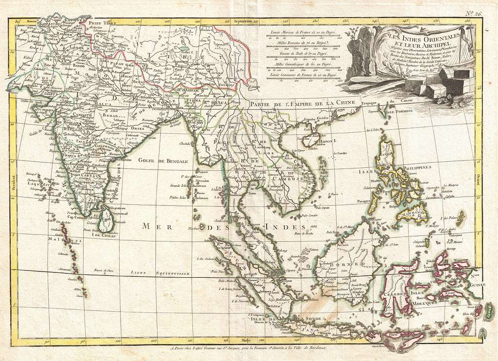 1770 Bonne Map of India, Southeast Asia ^ The East Indies (Thailand ...