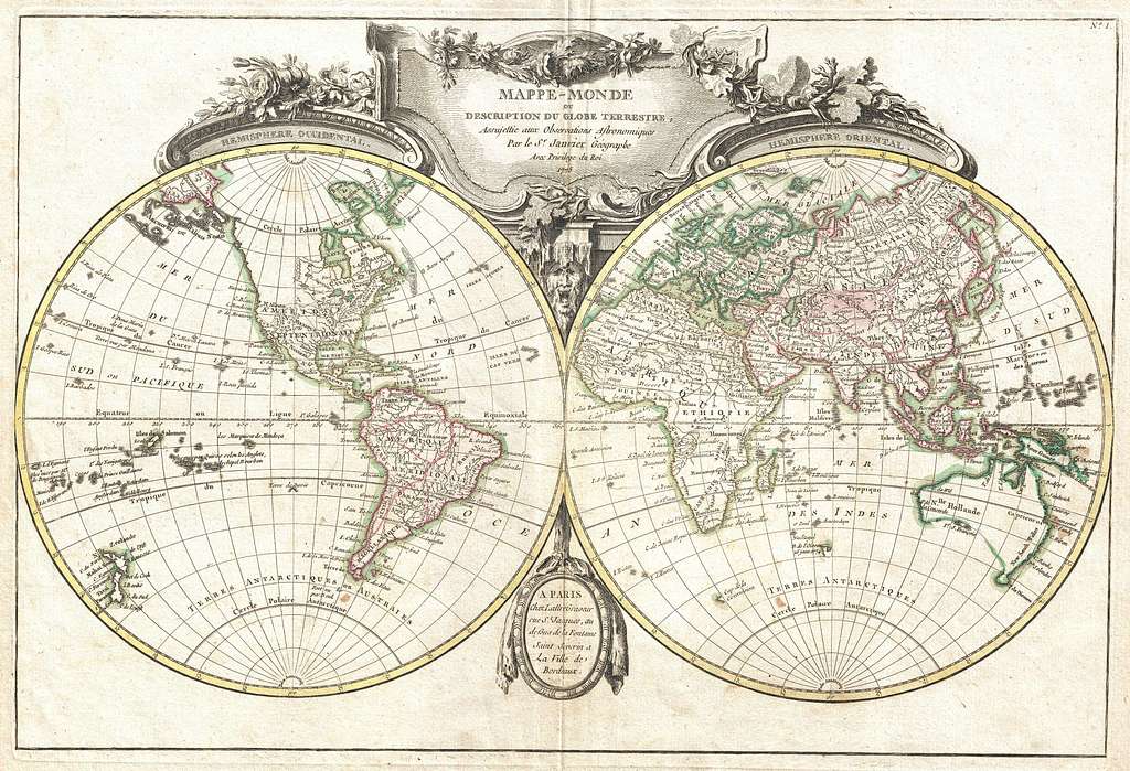 Historic Map - Mappemonde ou Description Du Globe Terrestre dressee sur les  memoires les plus nouveaux, et assujettie aux observations astronomiques