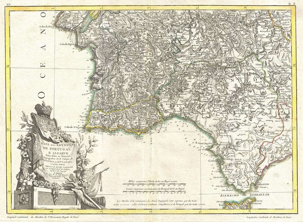 1775 Zannoni Karte von Südportugal, der Algarve und Sevilla