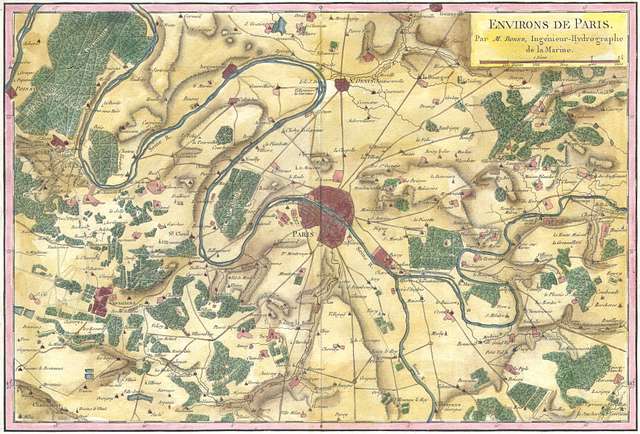 1780 Bonne Karte der Umgebung von Paris, Frankreich - Geographicus