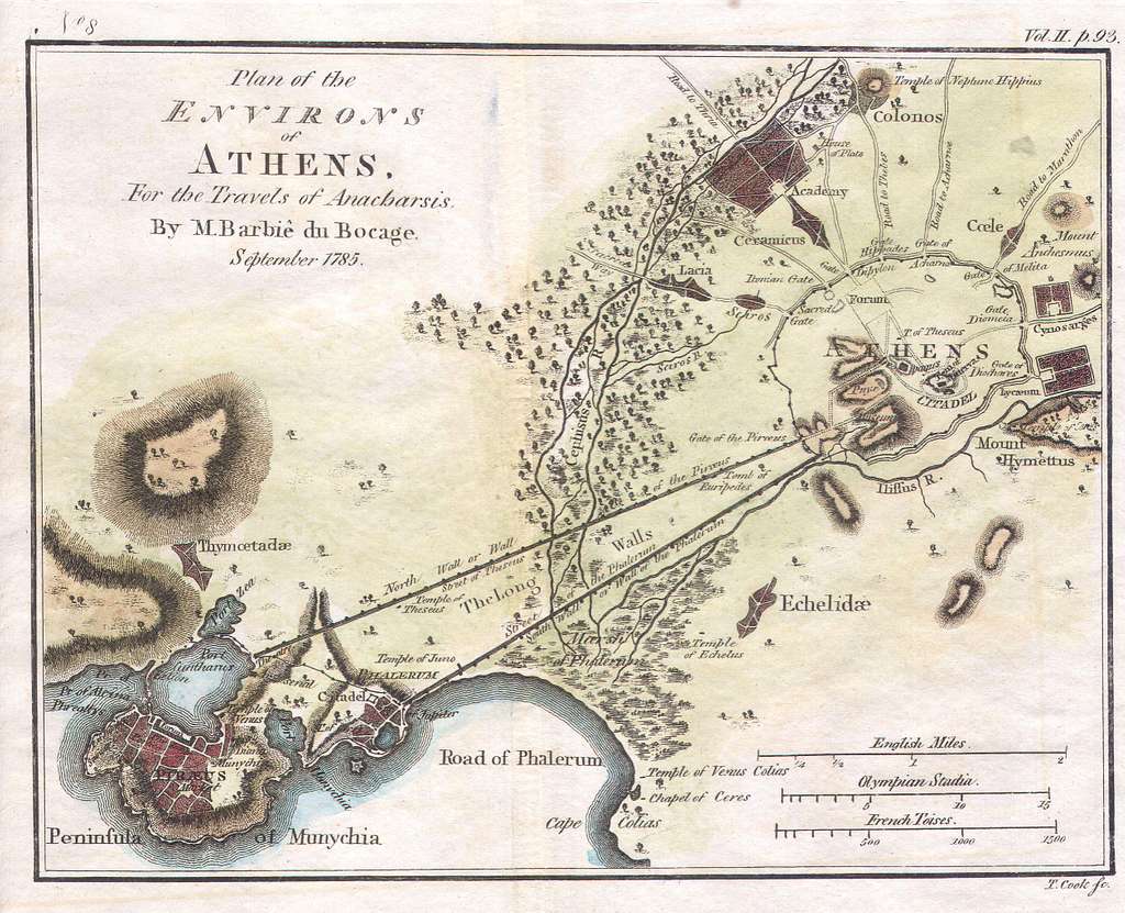 1784 Bocage-Karte der Stadt Athen im antiken Griechenland