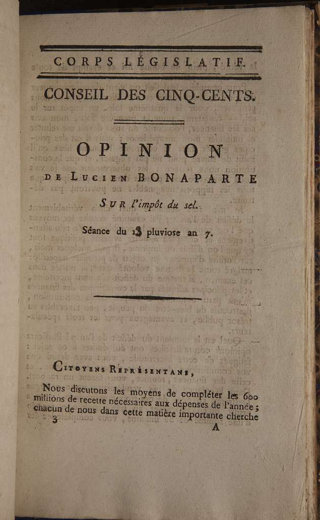 Opinion de Lucien Bonaparte sur l’impôt du sel - séance du 14 pluviose ...