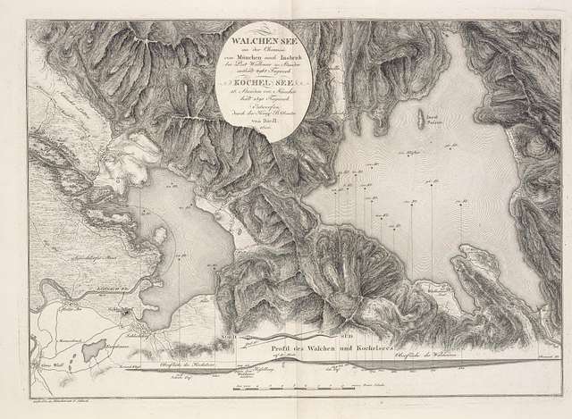 Walchensee und Kochelsee Karte Adrian von Riedl 1806 - PICRYL - Public