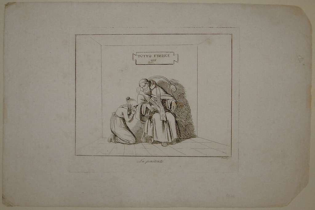 Salutation of a Hermit, Bartolomeo Pinelli, Roman, 1781 - 1835, Pen and  gray ink with watercolor and black chalk on off-white wove paper, A little  girl kisses the hand of a Hermit, the group being similar to plate 22, loc.  cit. The women are standing by