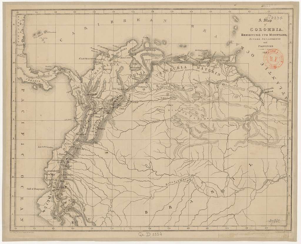 A Map of Colombia, exhibiting its mountains, rivers, departments and ...