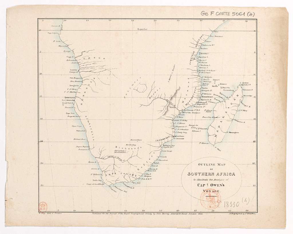 Outline map of Southern Africa to illustrate the analysis of Capt. Owen ...