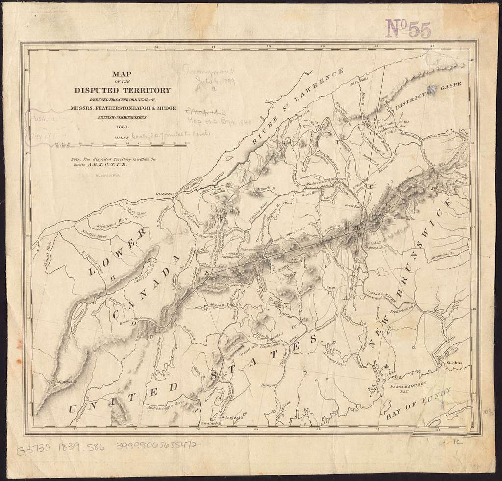 1839 Map of the disputed territory (Maine), reduced from the original ...