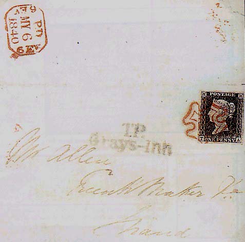 Image of Block of Penny Black stamps, c.1840 (postage stamps) by