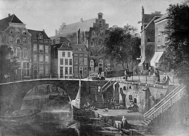 Hua Gezicht Op De Oudegracht Te Utrecht Uit Het Zuidoosten Met De Bakkerbrug En Daarachter