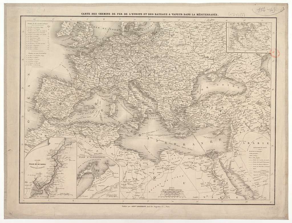 Carte des chemins de fer de l'Europe et des bateaux à vapeur dans la ...