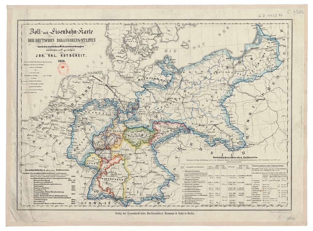 Zoll-auch Eizenbahn. Karte der deutschen Zollvereins. Staaten... - von ...