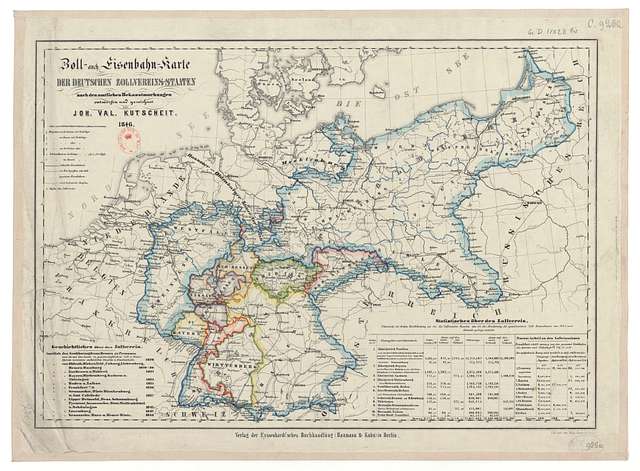 Zoll-auch Eizenbahn. Karte Der Deutschen Zollvereins. Staaten - Von 