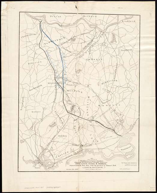 1847 Map of parts of Middlesex & Essex counties, showing the rail road ...