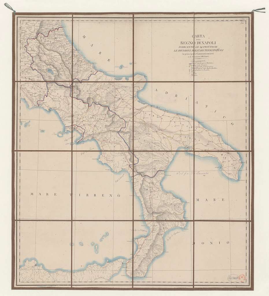 Carta del regno di Napoli - indicante le 14 province le divisioni ...