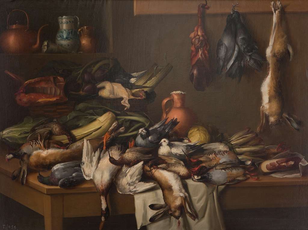 José María Corchón - Bodegón de cocina con caza y hortalizas, 1850-55 ...