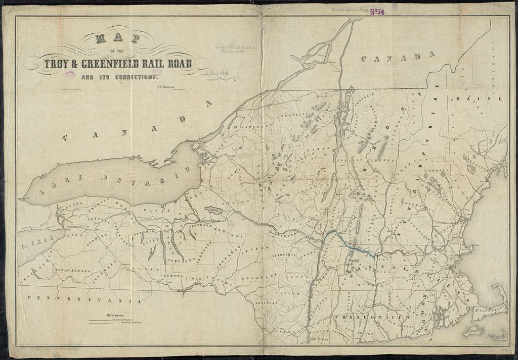 1848-1851 Map of the Troy & Greenfield Rail Road and its connections ...