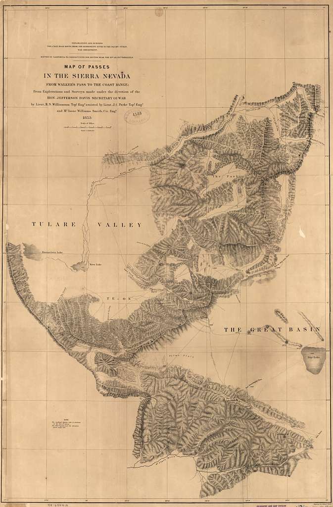 Map of passes in the Sierra Nevada from Walker's Pass to the Coast ...