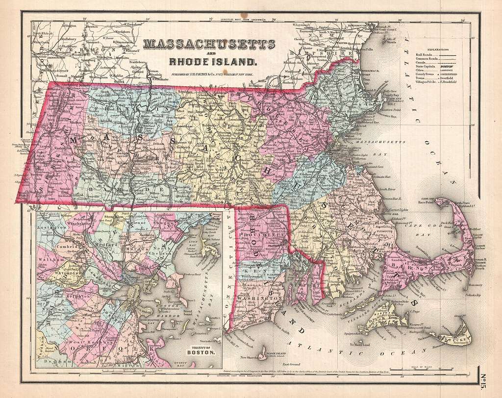 1857 Colton Map of Massachusetts and Rhode Island - Geographicus 